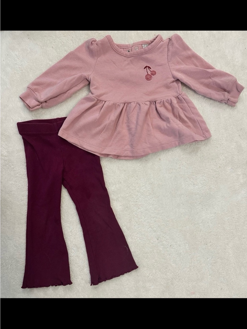 Carter's Pink Top with Cherry Embroidery and Plum Leggings